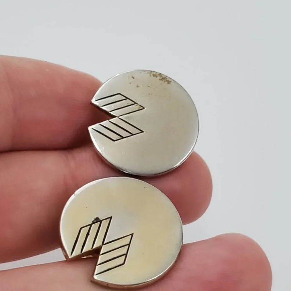 Swank Cufflinks Tribal Silver‎ Art Deco Gold Geomet